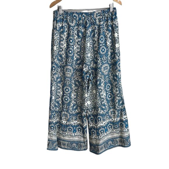 Anthropologie Pants - Feather Bone Anthropologie Size 10 Wide Leg High Waist Crop Pants Blue Paisley